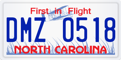 NC license plate DMZ0518