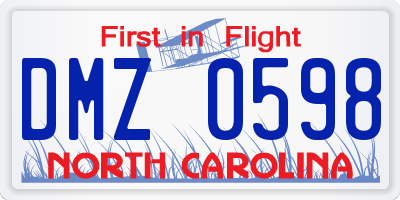 NC license plate DMZ0598