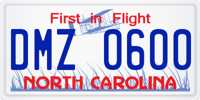 NC license plate DMZ0600