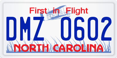 NC license plate DMZ0602