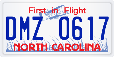 NC license plate DMZ0617