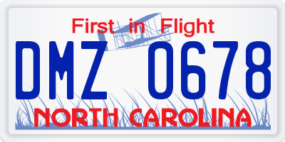 NC license plate DMZ0678