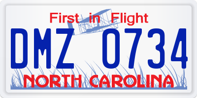 NC license plate DMZ0734