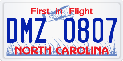 NC license plate DMZ0807