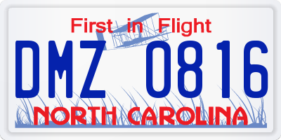 NC license plate DMZ0816