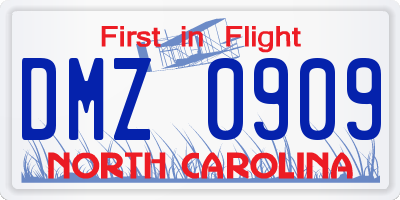 NC license plate DMZ0909
