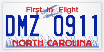 NC license plate DMZ0911