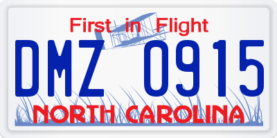 NC license plate DMZ0915