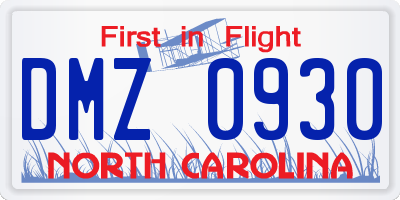 NC license plate DMZ0930