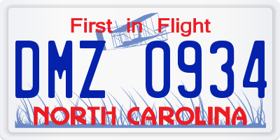 NC license plate DMZ0934