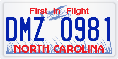 NC license plate DMZ0981