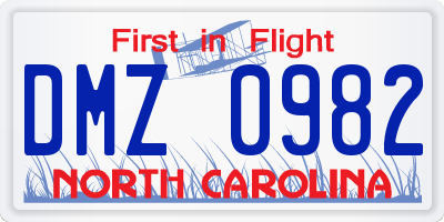 NC license plate DMZ0982