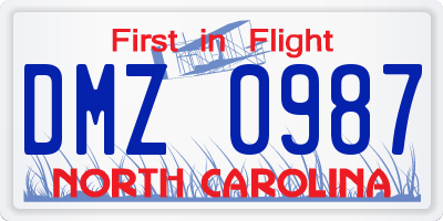 NC license plate DMZ0987