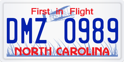 NC license plate DMZ0989
