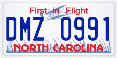 NC license plate DMZ0991