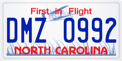 NC license plate DMZ0992