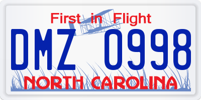 NC license plate DMZ0998