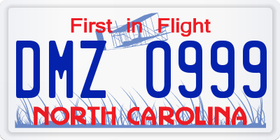 NC license plate DMZ0999