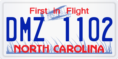NC license plate DMZ1102