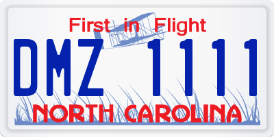 NC license plate DMZ1111