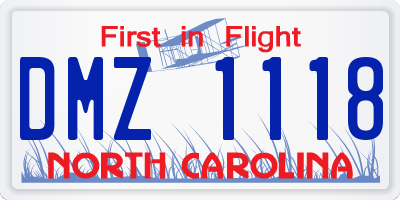 NC license plate DMZ1118