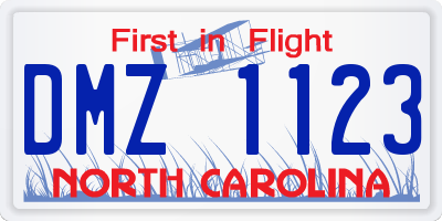 NC license plate DMZ1123