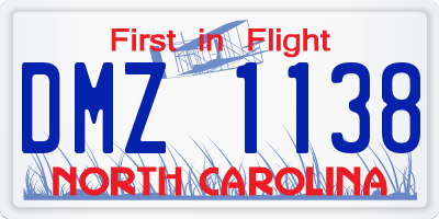 NC license plate DMZ1138