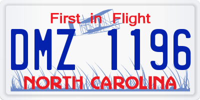 NC license plate DMZ1196