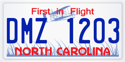 NC license plate DMZ1203