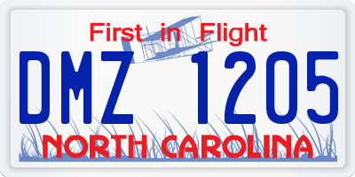 NC license plate DMZ1205