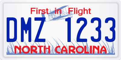 NC license plate DMZ1233