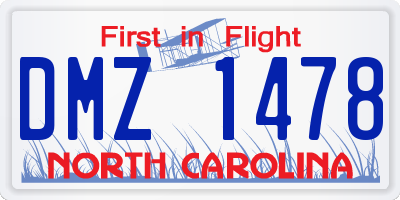 NC license plate DMZ1478