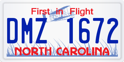 NC license plate DMZ1672