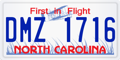 NC license plate DMZ1716