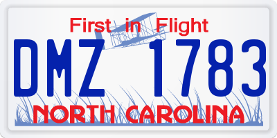NC license plate DMZ1783