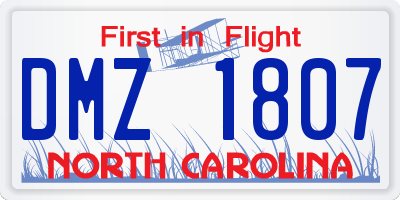 NC license plate DMZ1807