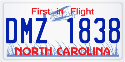 NC license plate DMZ1838