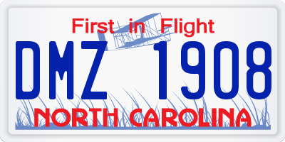 NC license plate DMZ1908