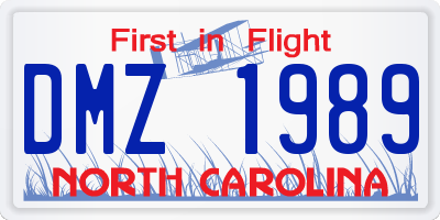NC license plate DMZ1989