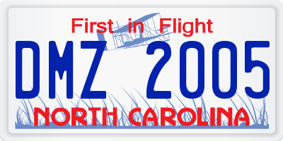 NC license plate DMZ2005