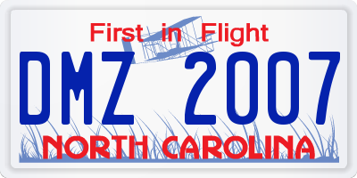 NC license plate DMZ2007