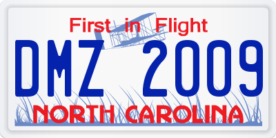 NC license plate DMZ2009