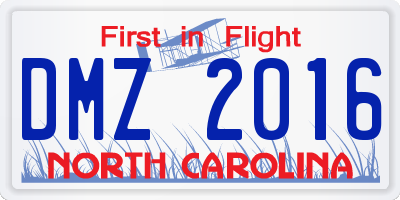 NC license plate DMZ2016