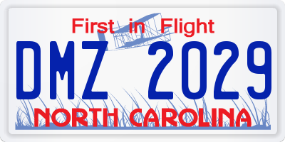 NC license plate DMZ2029