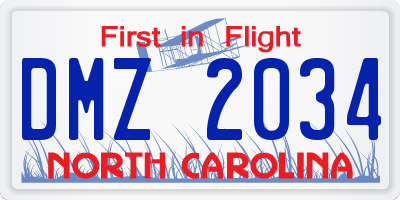 NC license plate DMZ2034