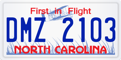 NC license plate DMZ2103