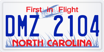 NC license plate DMZ2104