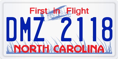 NC license plate DMZ2118