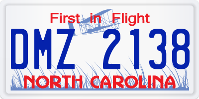 NC license plate DMZ2138