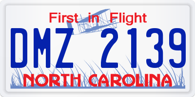 NC license plate DMZ2139